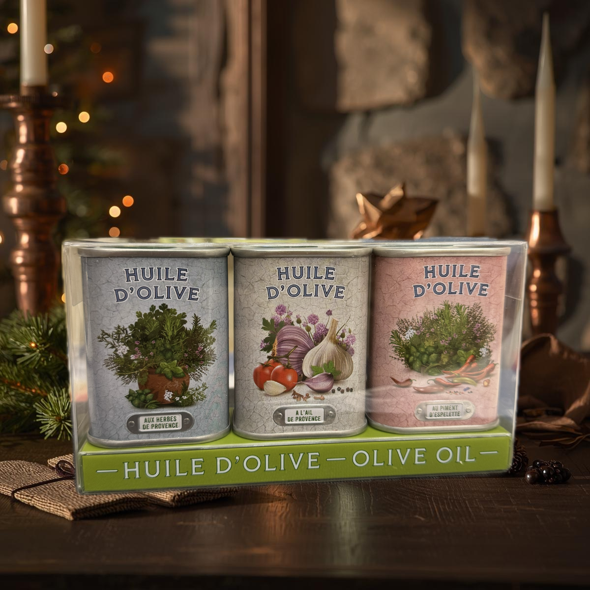 Coffret Gourmet – 3 Huiles d’Olive Extra‑Vierge Aromatisées