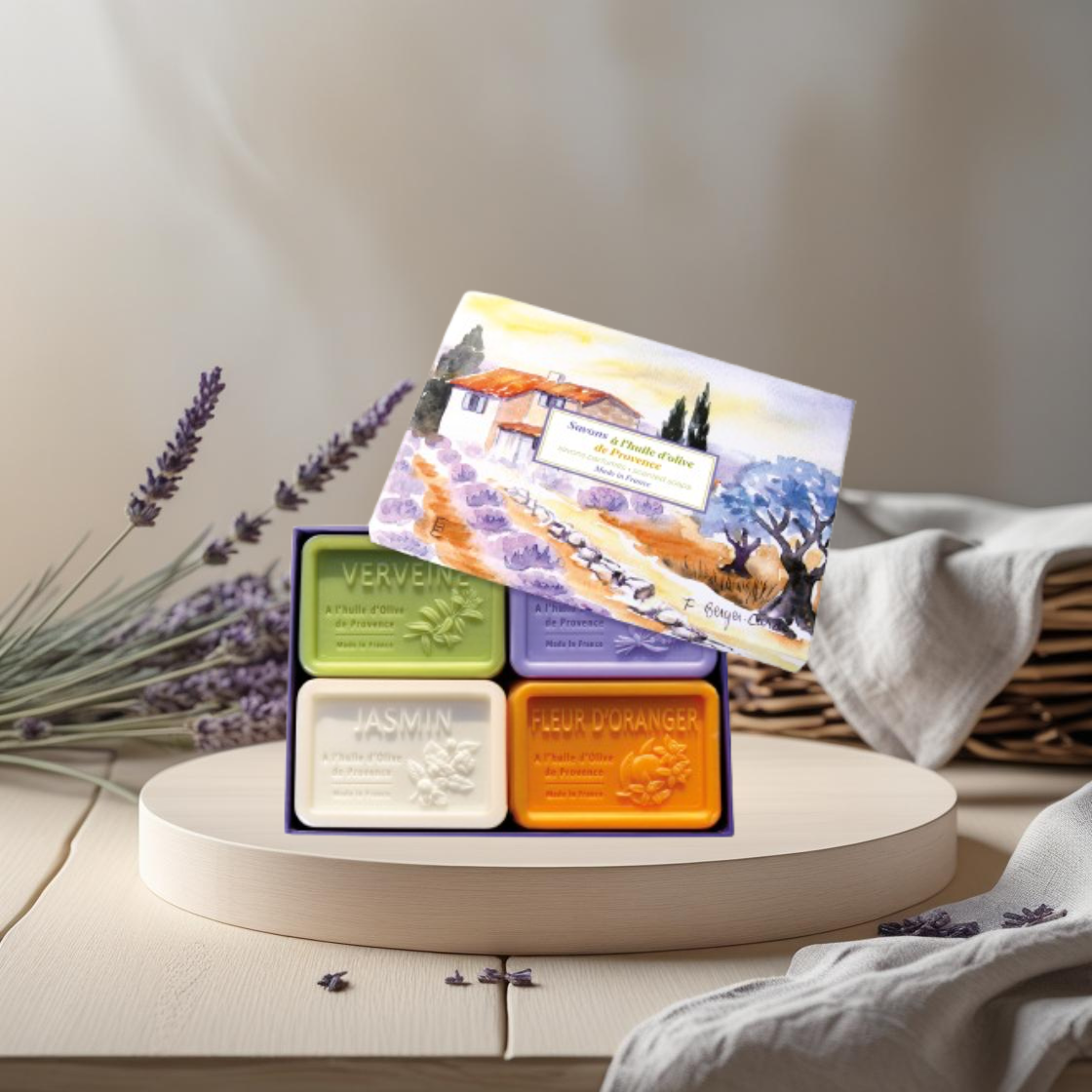 Coffret Luxe – 4 Savons à l’Huile d’Olive AOP & Senteurs Provence