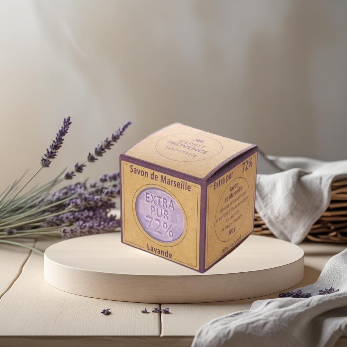 Savon de Marseille Extra Pur 72 % – Lavande de Provence – Cube 300 g