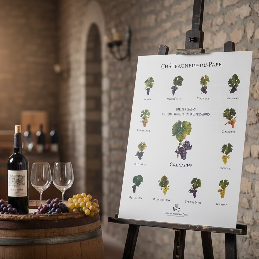 Affiche 13 cépages de Châteauneuf-du-Pape